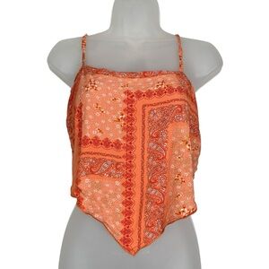 Rose + Grey Orange Patchwork Paisley Pattern Tie Back Bandana Crop Top Festival